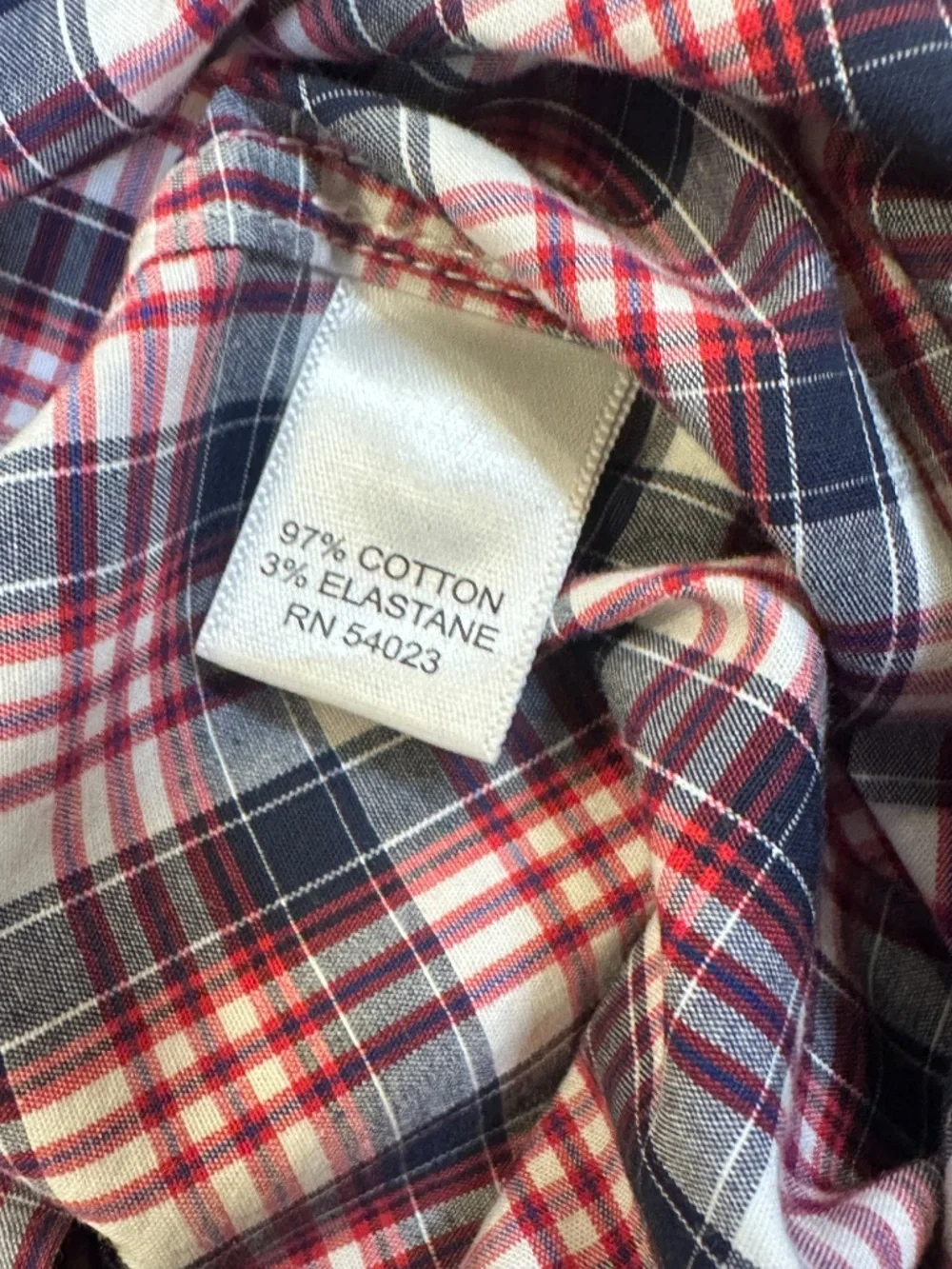 Banana Republic Mens Plaid Button Down Shirt L Red Navy Cotton Stretch